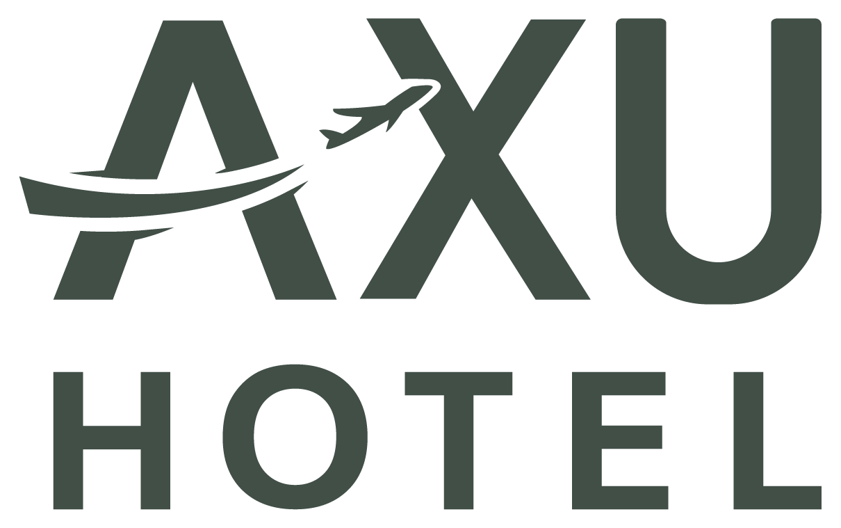 AXU Hotel logo in dark gray with a stylized bird between the letters A and X