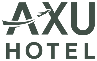 AXU Hotel logo in dark gray with stylized bird between the letters A and X