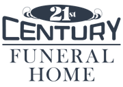 Dark blue Doyle Funeral Home logo with a wreath and stylized 