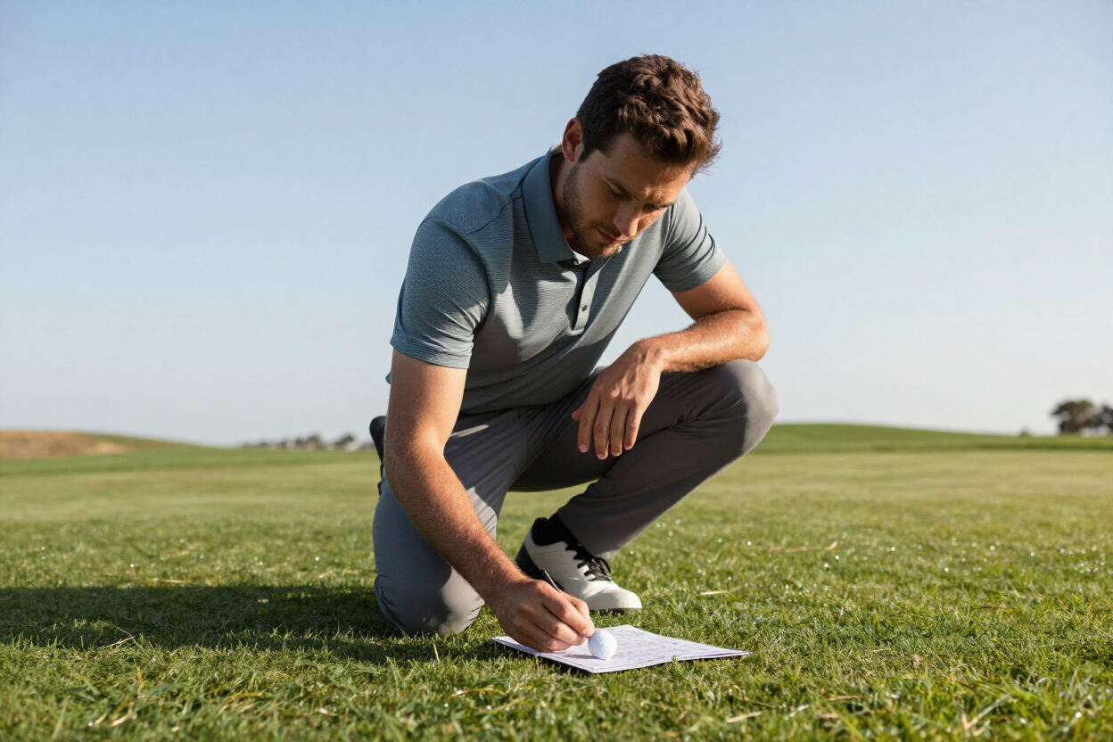 Golfer marking scorecard on the green