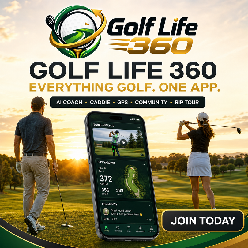 Golfers at a local course checking the RIP Tour leaderboard on a smartphone