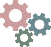 Three gears of different colors 