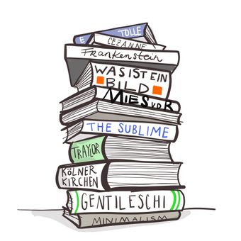 A pile of books refering to art history topics such as