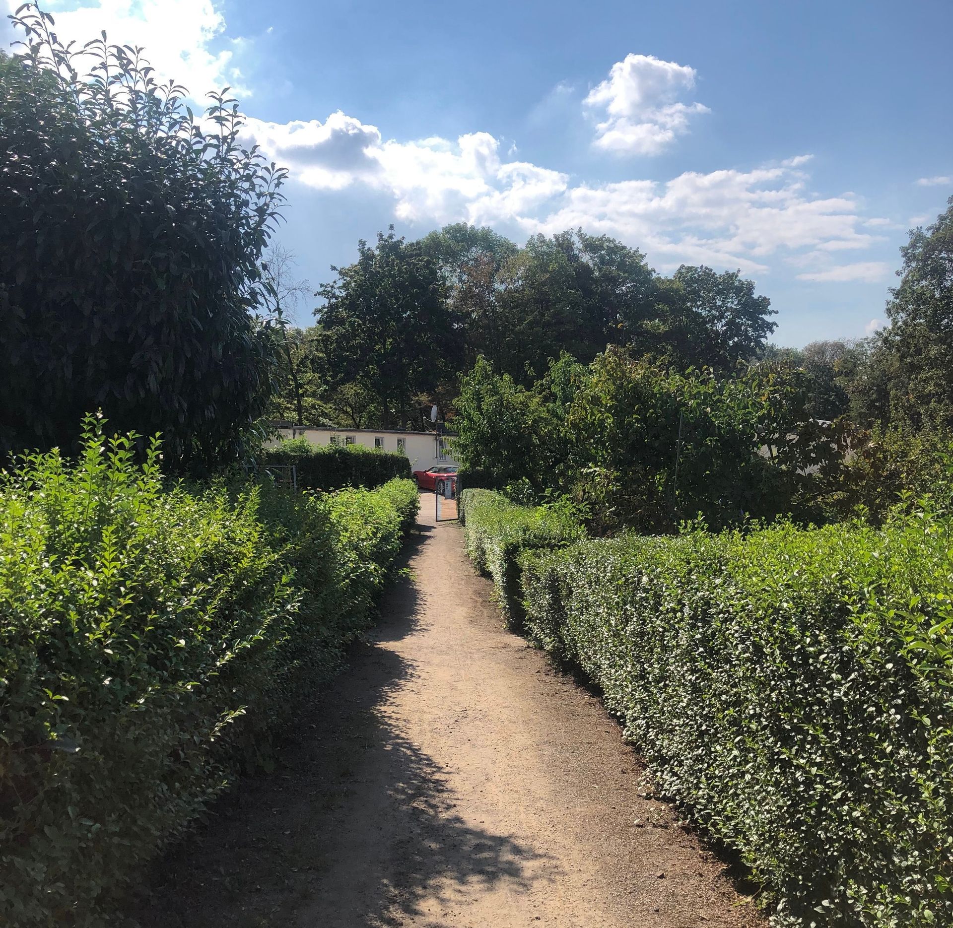 Weg in der Kleingartenkolonie Fluegelrad e.V. Koeln, Bluecherpark. Ein Ort des Gluecks.
