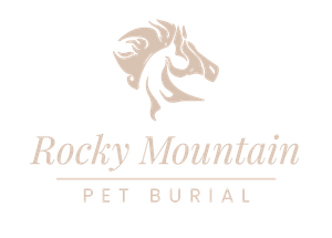 Rocky Mountain Pet Burial logo with a tan horse and pet silhouette above the company name