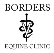 Borders Equine Clinic logo with black veterinary caduceus and horse head on white background