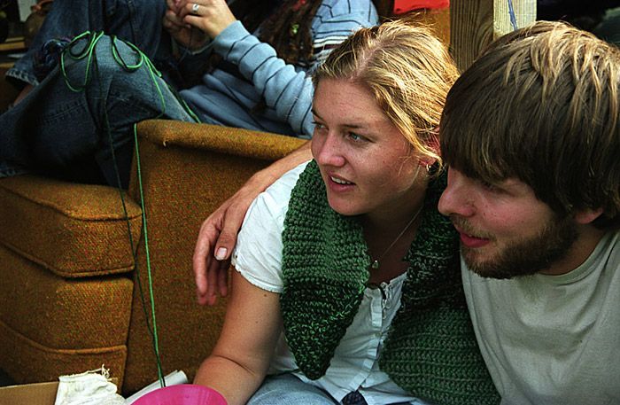 Cicley and Ross listen to stories after dinner at the Homestead.