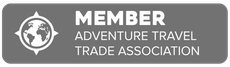 Gray membership badge reading “MEMBER” and “Adventure Travel Trade Association” with globe icon
