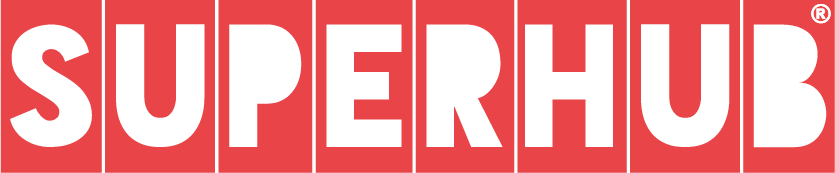 SUPERHUB logo in white text on a red rectangular background