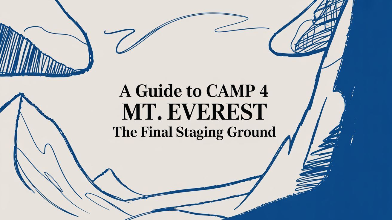 Guide to Camp 4, Mt. Everest: The Final Staging Ground, in blue and white illustrated design