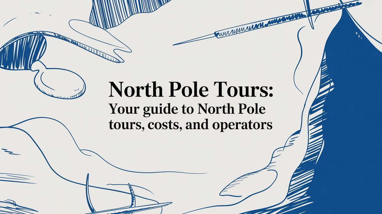 Blue illustrated title slide: “North Pole Tours” with subtitle “Your guide to North Pole tours, costs, and operators.”