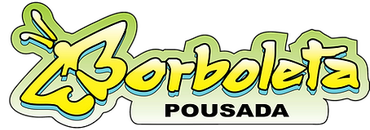 Logotipo da Pousada Borboleta, em formato de borboleta estilizada, nas cores verde e amarela com a palavra