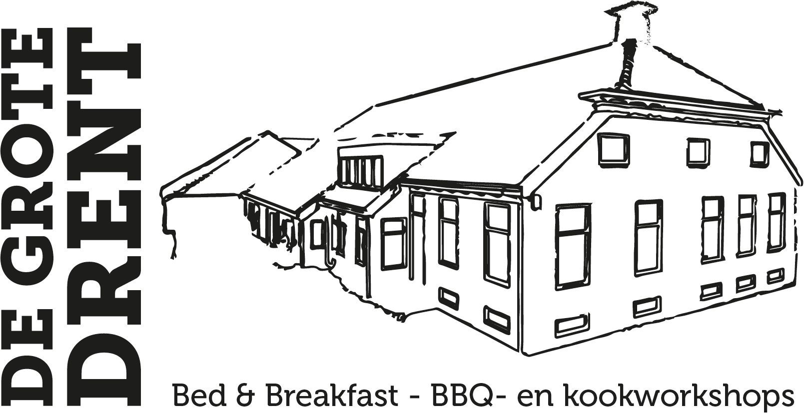 Logo met een lijntekening van een gebouw,