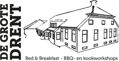 Logo met een lijntekening van een gebouw, 