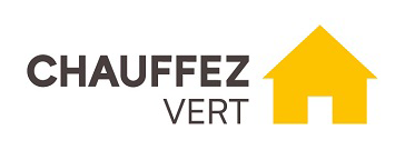 Un logo pour chauffez vert avec une maison jaune sur fond blanc.