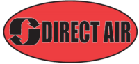 Le logo de direct air est rouge et noir.