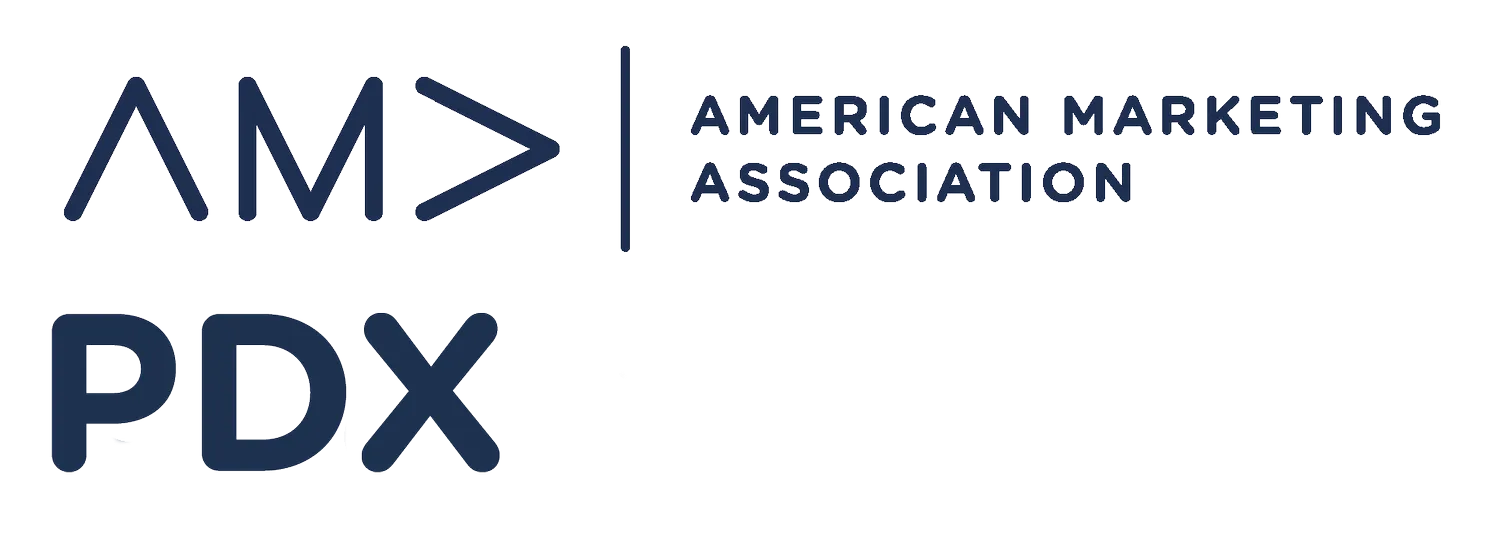 AM PDX logo in navy and white with American Marketing Association text