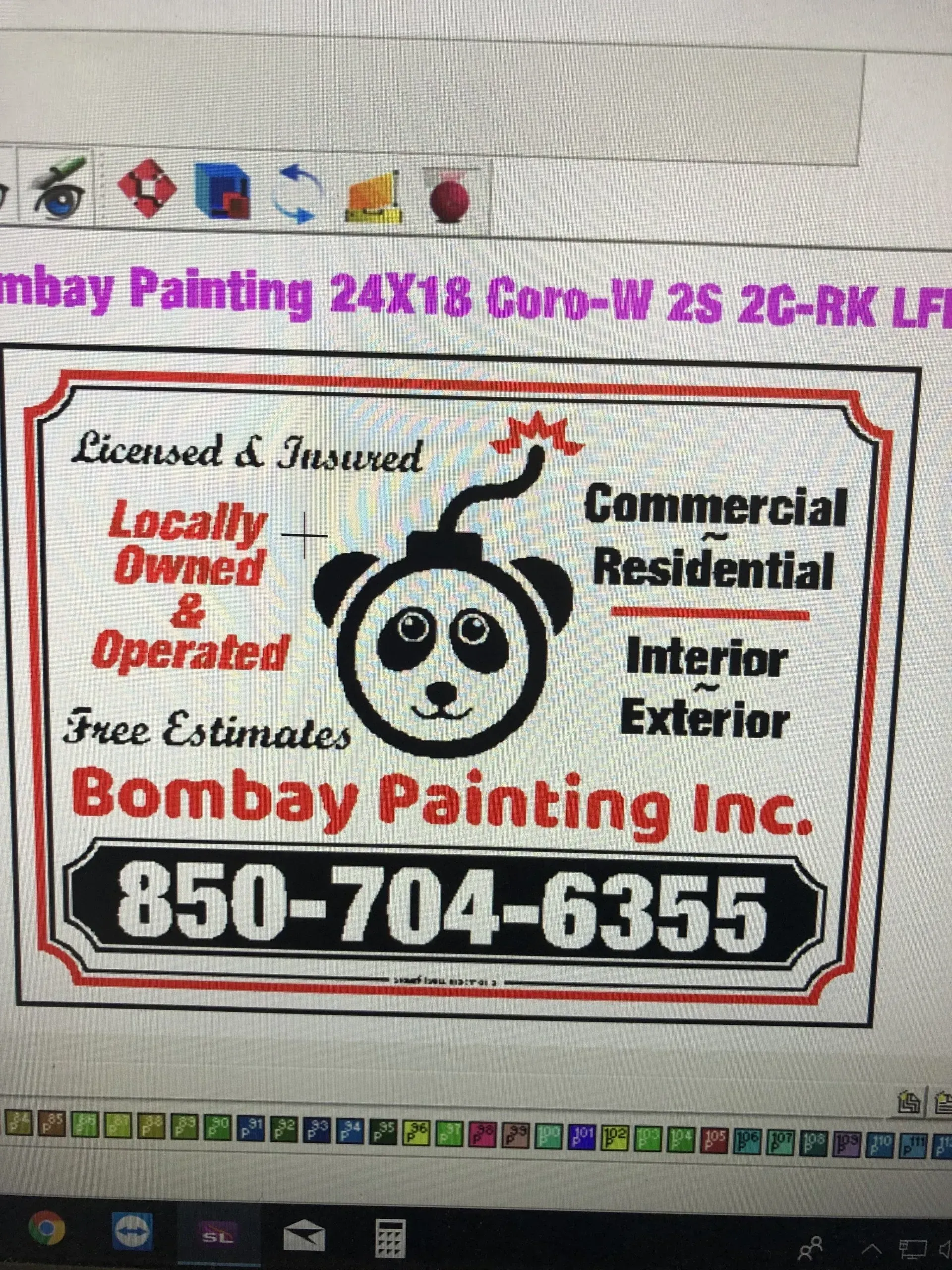 A sign for bombay painting inc. is on a computer screen