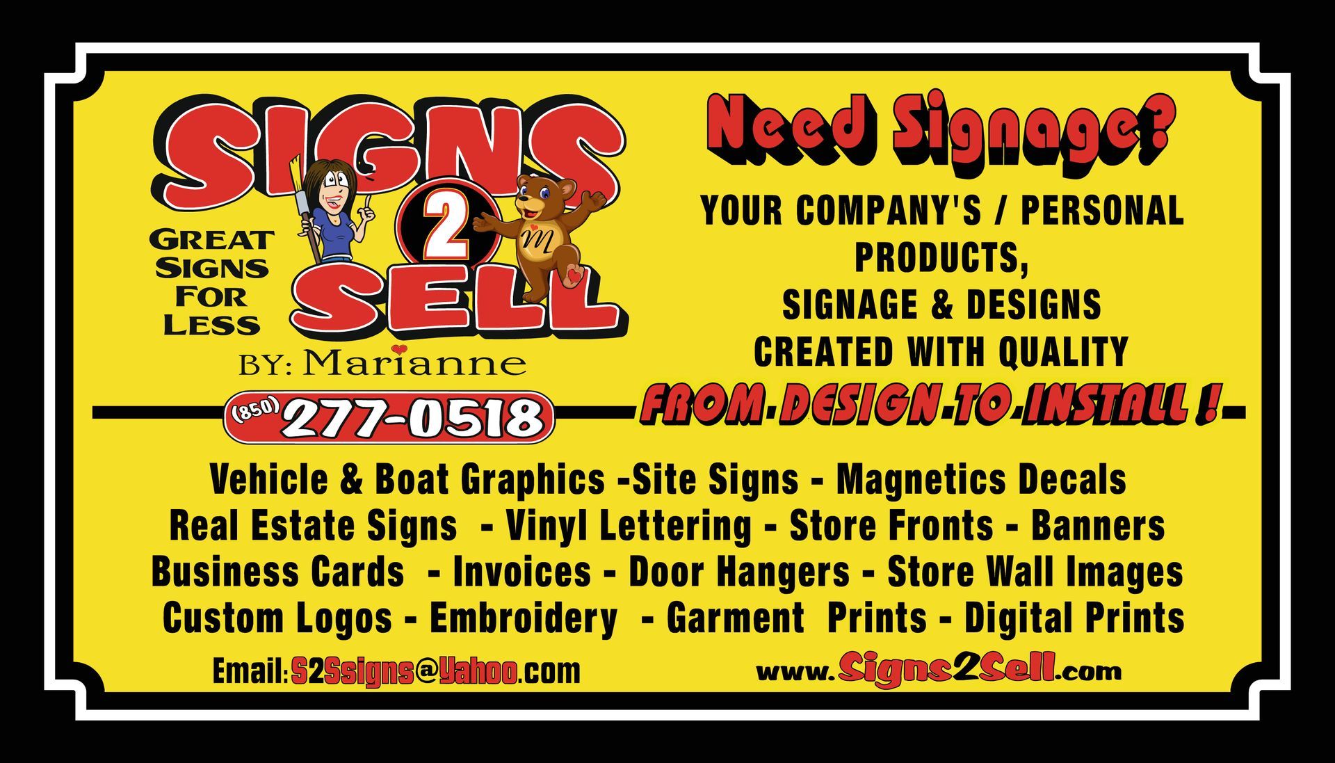 Sign 2 Sell business card