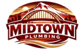 Midtown Plumbing logo with a mountain and bridge in red, brown, and white