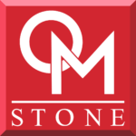 A red square with a white letter m and the word stone on it.