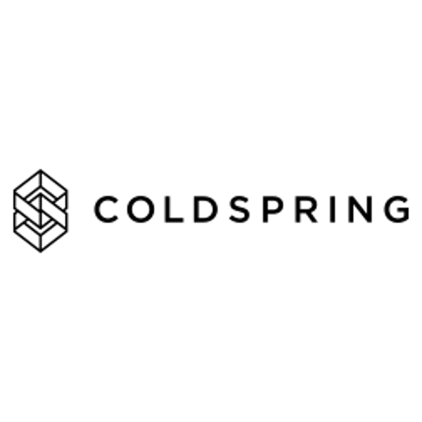 The coldspring logo is black and white and looks like a cube.