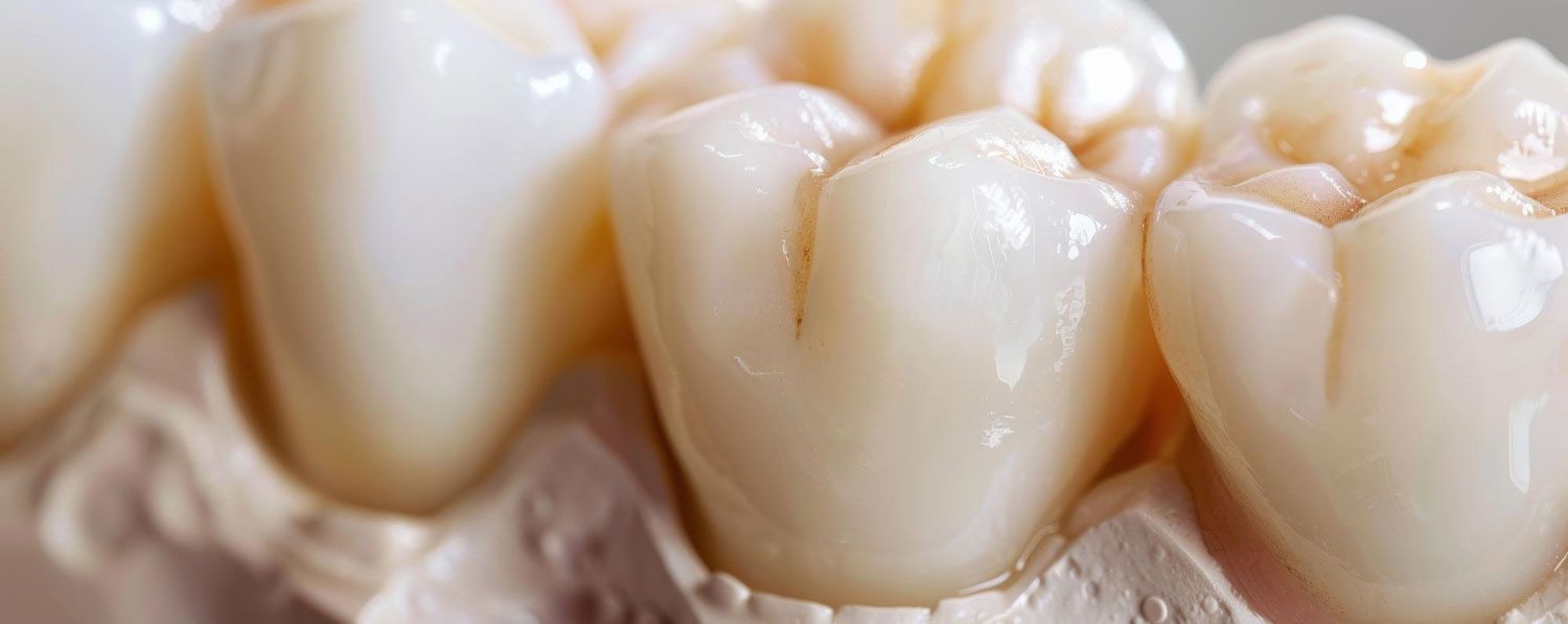 A close up of a model of teeth on a table.