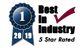 Blue 1st place ribbon badge with “2019,” “Best in Industry,” and “5 Star Rated” text