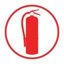 A red fire extinguisher in a red circle on a white background.