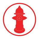 A red fire hydrant is in a red circle on a white background.