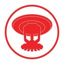 A red fire sprinkler icon in a red circle on a white background.