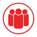 Three people are standing next to each other in a red circle.