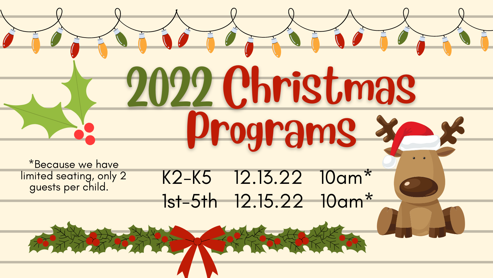 December 13, December 15 Christmas Programs