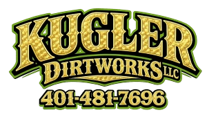 Kugler Dirtworks LLC logo in gold, black, and green with phone number 401-481-7696