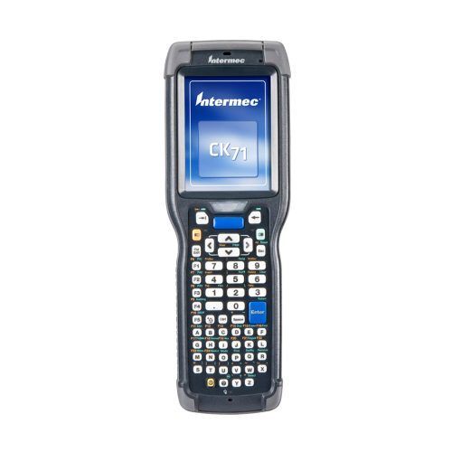 Blue Intermec CK71 handheld barcode scanner with keypad on a white background