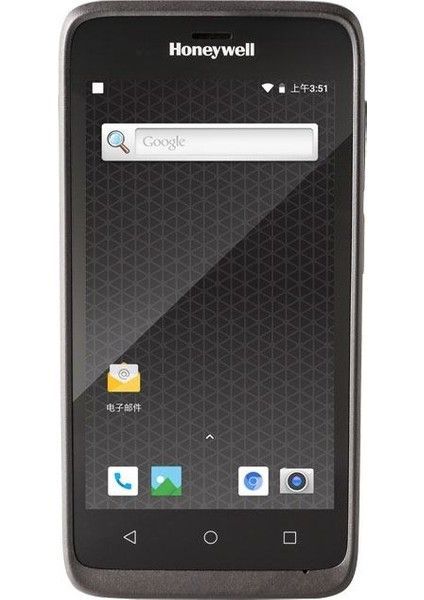 A Honeywell Android phone home screen with app icons and a Google search bar.