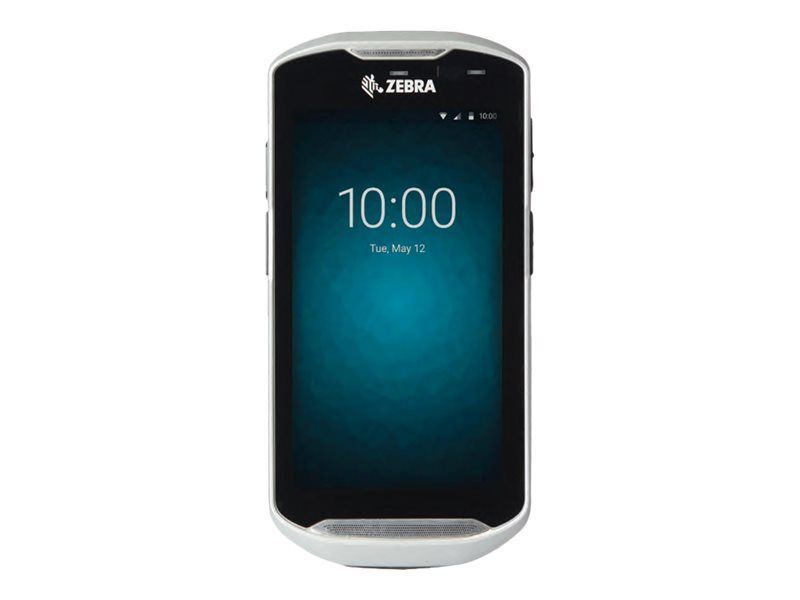 Zebra rugged handheld touchscreen device displaying 10:00 on a dark blue home screen
