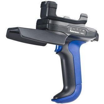 Black and blue handheld device with a front paddle and top-mounted cylindrical module