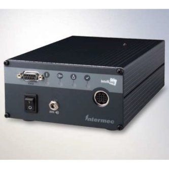 Black Intermec electronic device with front panel ports, switches, and indicator lights on a white background
