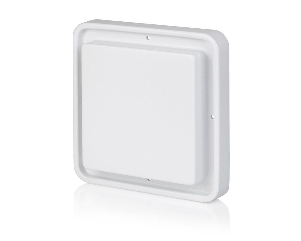 White square wall light with a frosted center and rounded gray frame