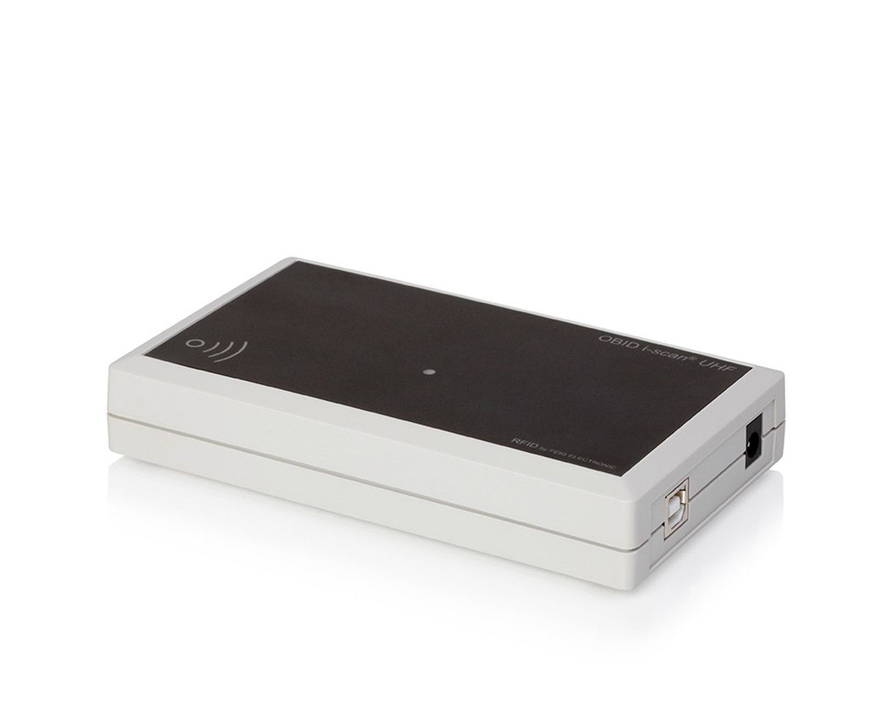 White electronic device with a black top panel and side vents, shown on a plain white background