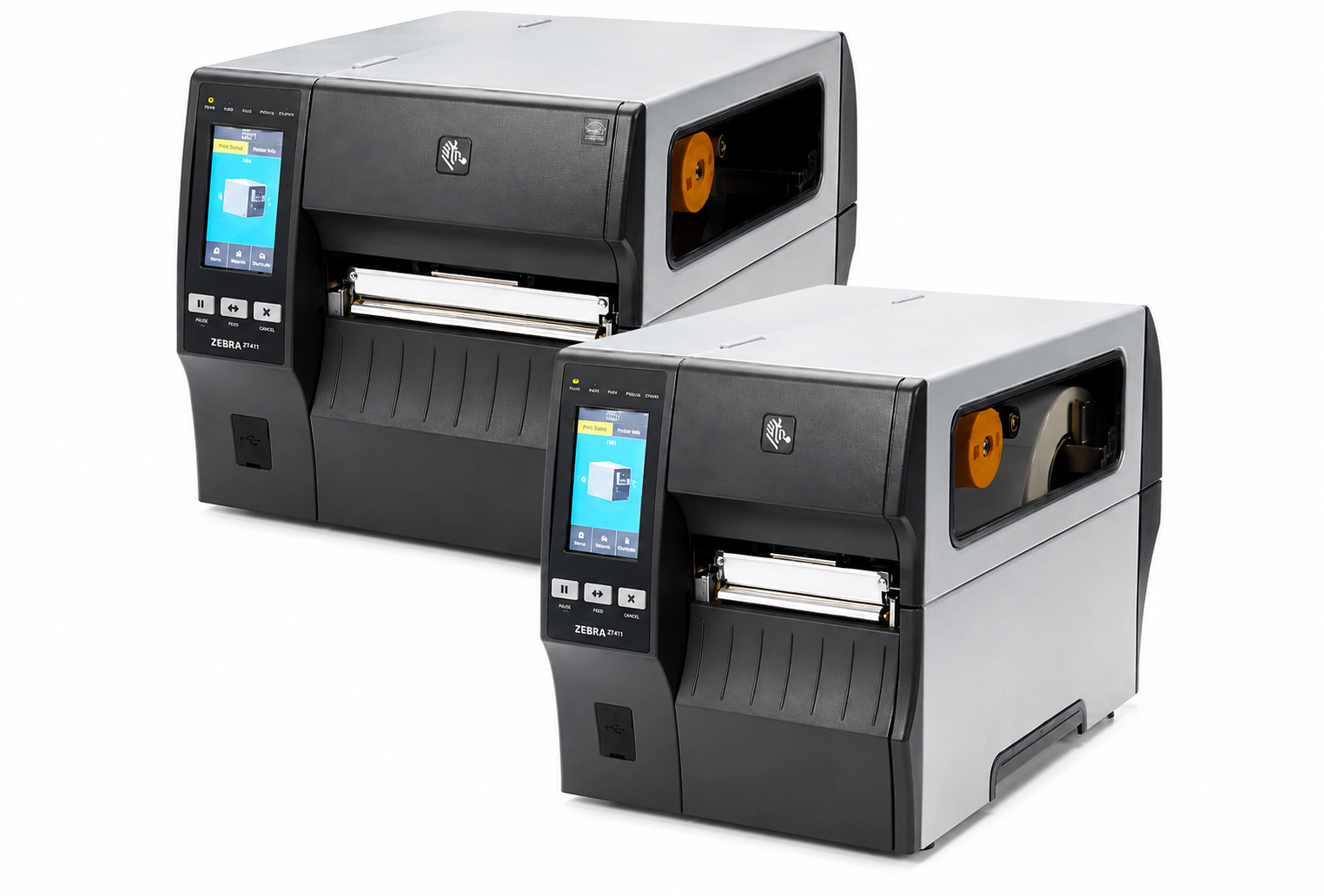 ZT400 Series: Zebra ZT411 and ZT421 industrial barcode printers for high-volume warehouse label printing.