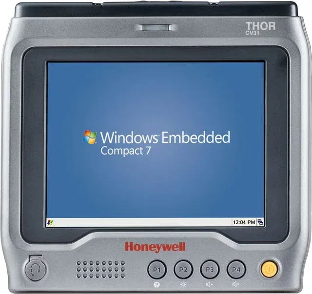 Honeywell THOR handheld device showing Windows Embedded Compact 7 on a blue screen