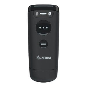 Black Zebra handheld barcode scanner with display and two buttons