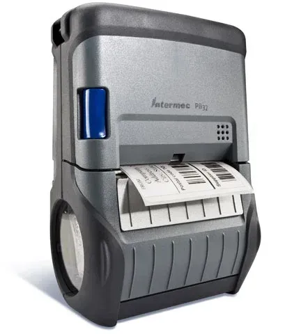Gray Intermec label printer printing a shipping label