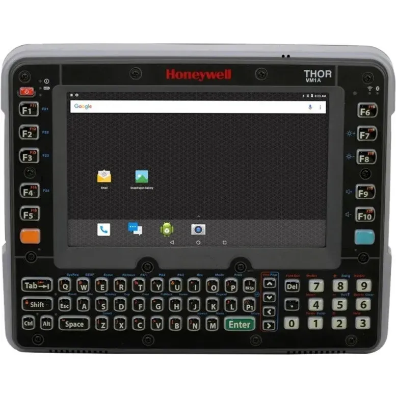 Honeywell Thor rugged handheld computer with touchscreen and physical keyboard on a black background