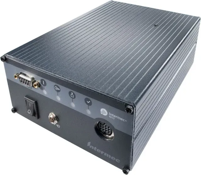 Black rugged electronic equipment box with ports, switches, and vents, shown at an angle on a white background