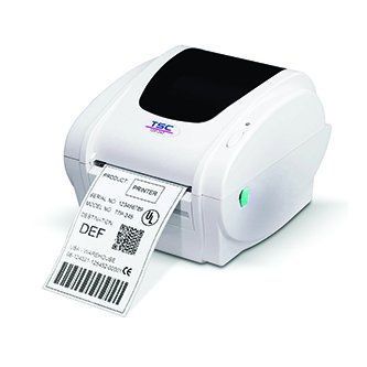 White label printer printing a barcode shipping label