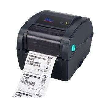Black thermal label printer printing barcode shipping labels