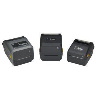 Three black desktop receipt printers shown against a white background.